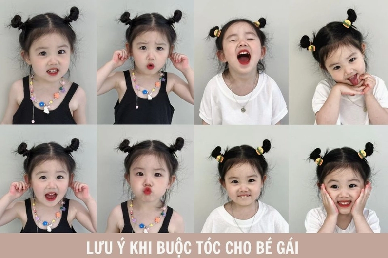 Bé gái với kiểu buộc tóc hai bên dễ thương