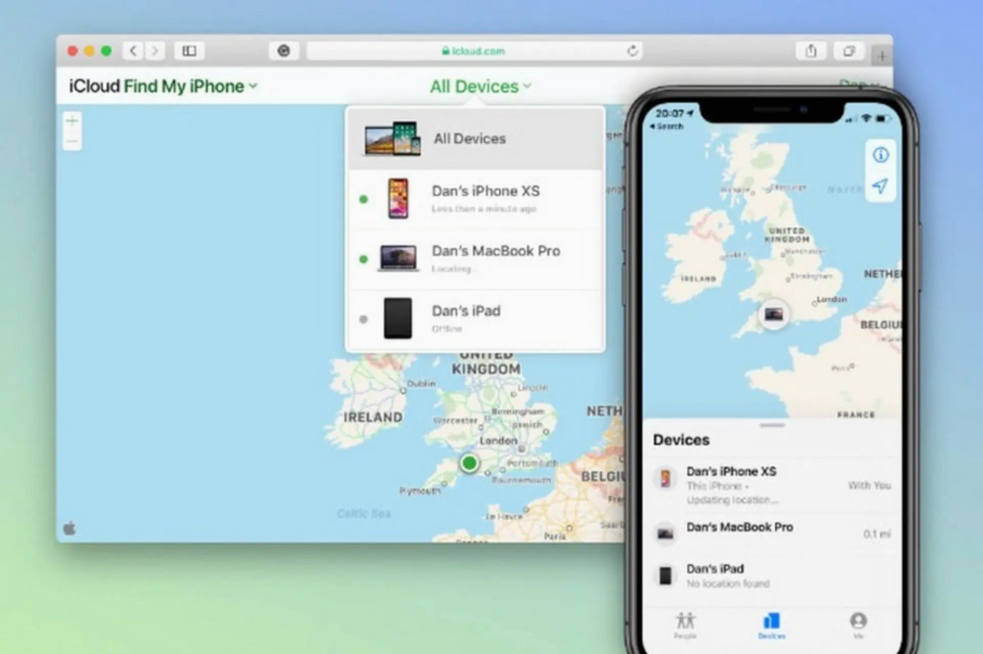 Các tùy chọn khi tìm iPhone trên iCloud