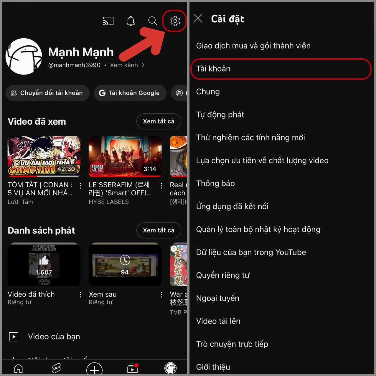 Các tùy chọn tùy chỉnh kênh YouTube