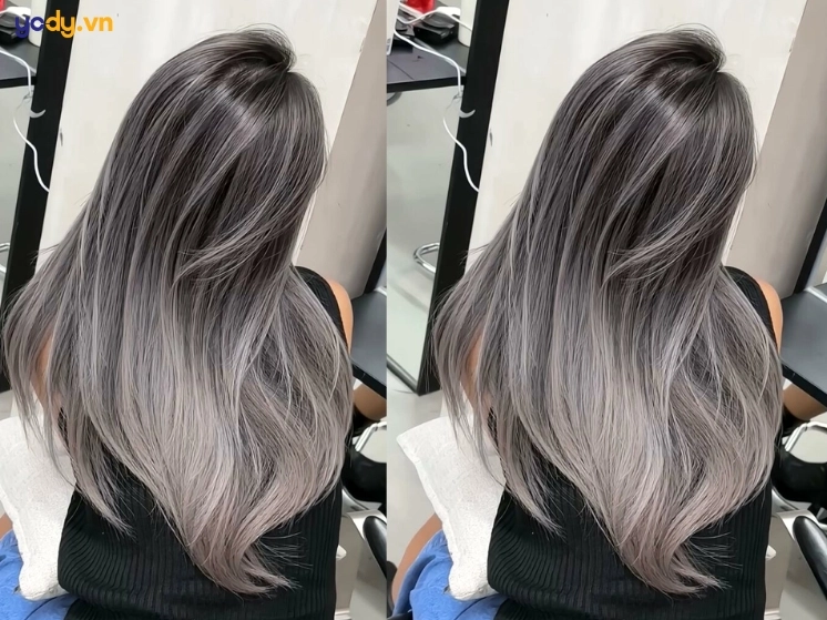 Cận cảnh mái tóc highlight khói với nhiều tông màu