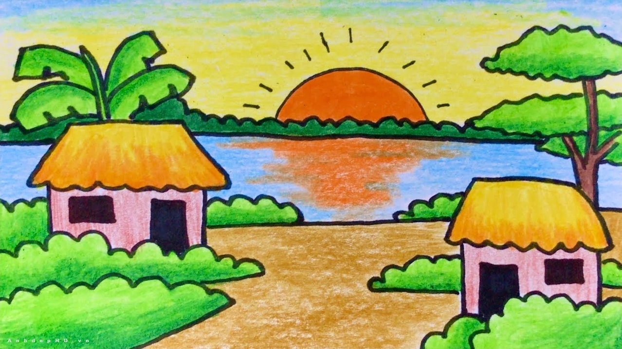 Cảnh làng quê Việt Nam với cánh đồng và con đường