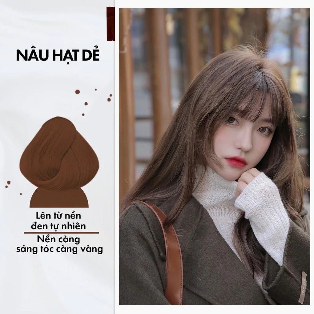 Cô gái với mái tóc nâu hạt dẻ bóng mượt
