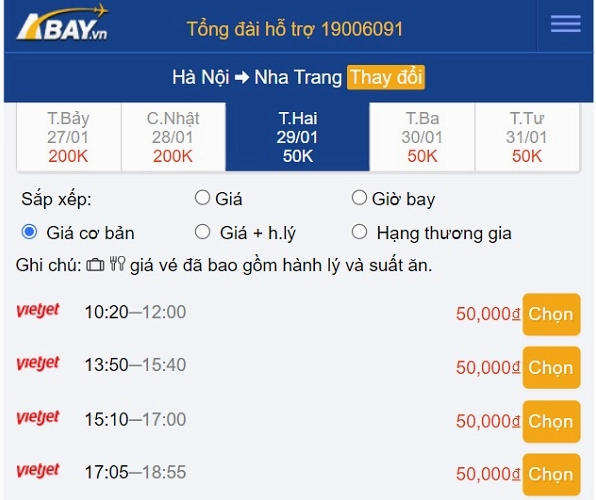Giá vé máy bay Hà Nội Nha Trang tháng 1