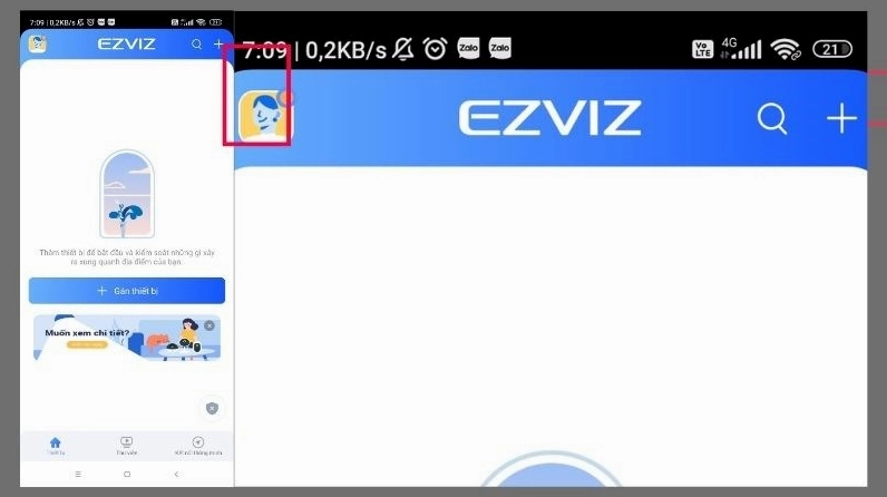 Giao diện ứng dụng Ezviz trên điện thoại