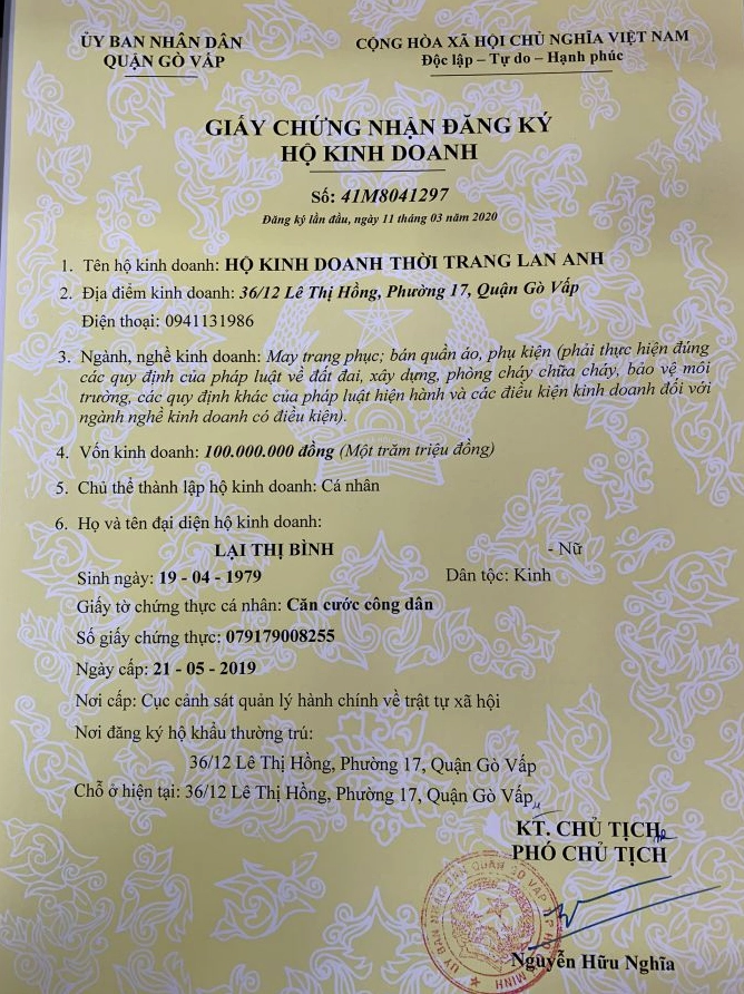Giấy chứng nhận đăng ký hộ kinh doanh cá thể