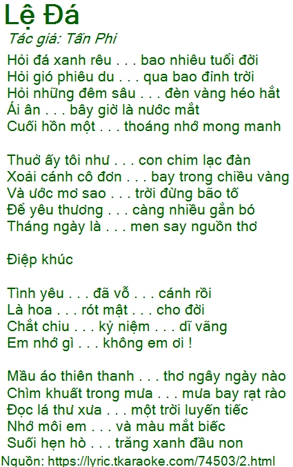 Hình ảnh minh họa bài hát Lệ Đá