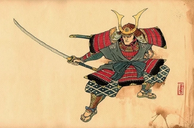 Hình ảnh một chiến binh Samurai Nhật Bản trong trang phục truyền thống