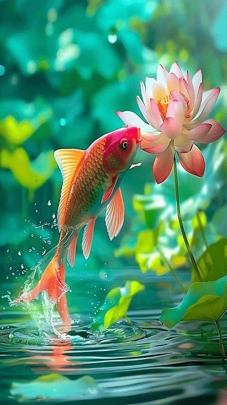 Hình nền cá chép và hoa sen tuyệt đẹp cho điện thoại