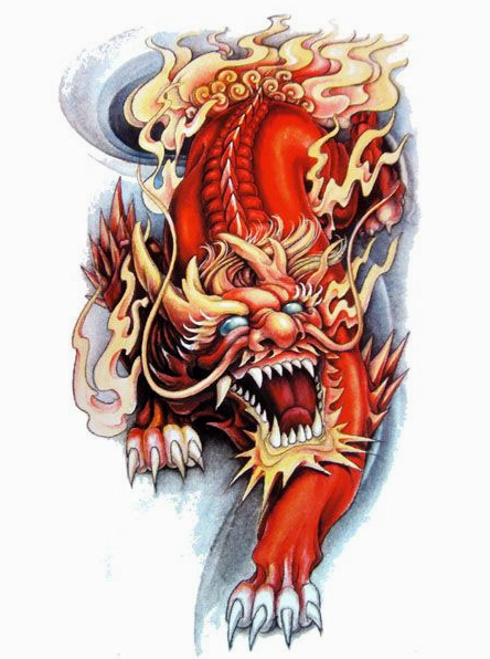 Hình xăm đầu kỳ lân với chi tiết tinh xảo