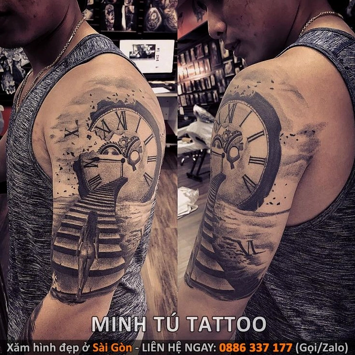 Hình xăm bắp tay nam 3D ấn tượng