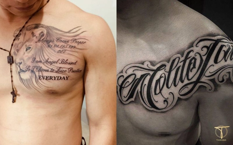 Hình xăm chữ trên ngực nam