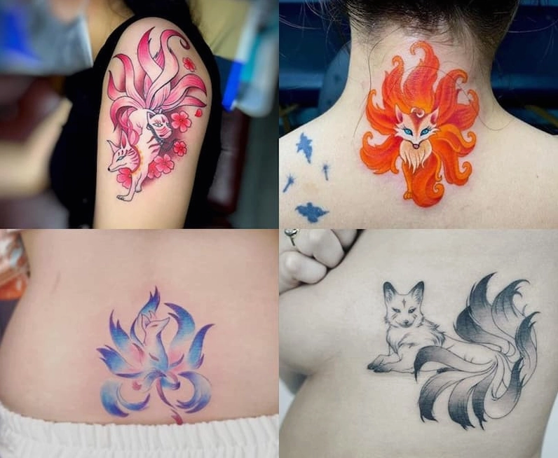 Hình xăm cửu vĩ hồ ly mini với phong cách hiện đại