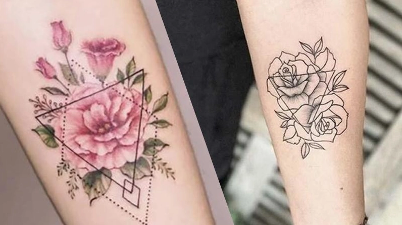 Hình xăm hoa hồng đỏ nghệ thuật