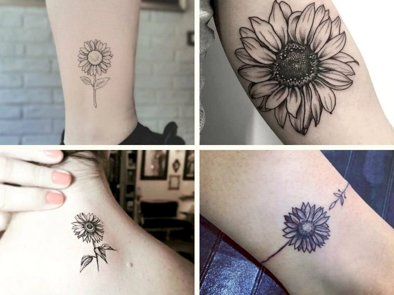 Hình xăm hoa hướng dương nhỏ đen trắng