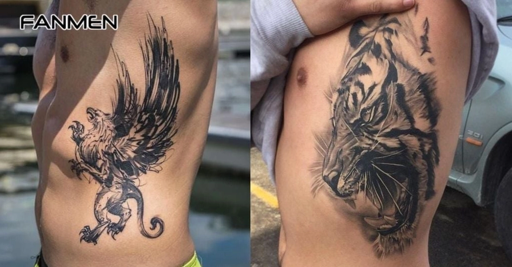 Hình xăm hông nam với họa tiết động vật mạnh mẽ