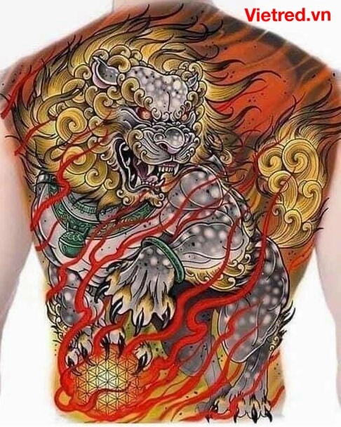 Hình xăm kỳ lân full lưng với nhiều chi tiết tinh xảo
