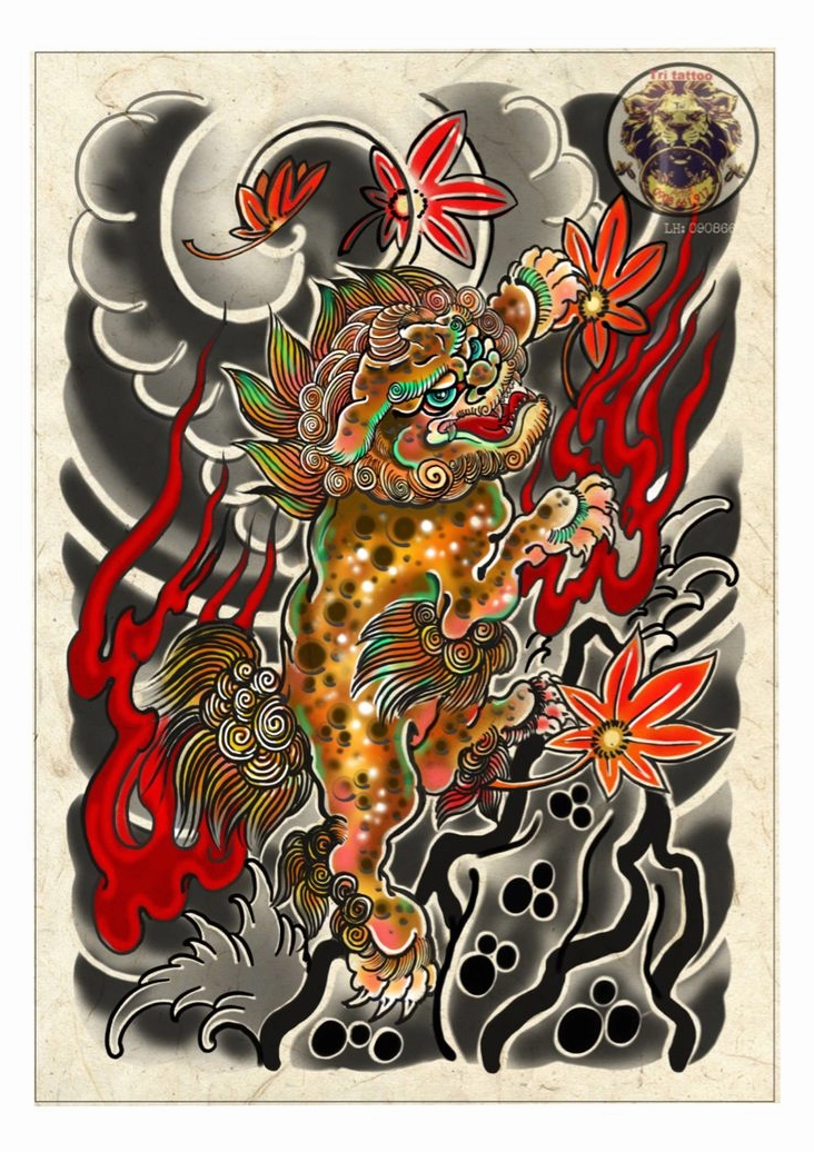 Hình xăm kỳ lân Irezumi full lưng với hoa mẫu đơn và mây