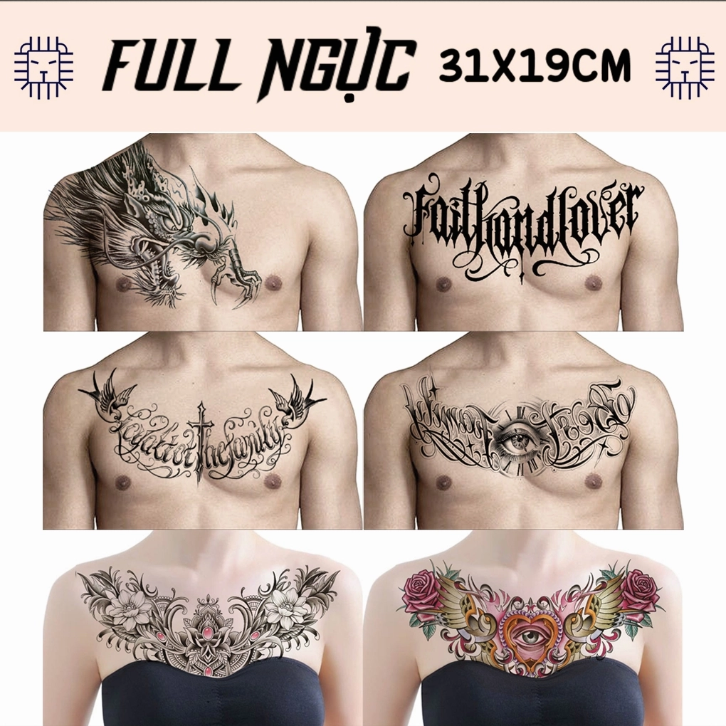 Hình xăm ngực nam với họa tiết phức tạp