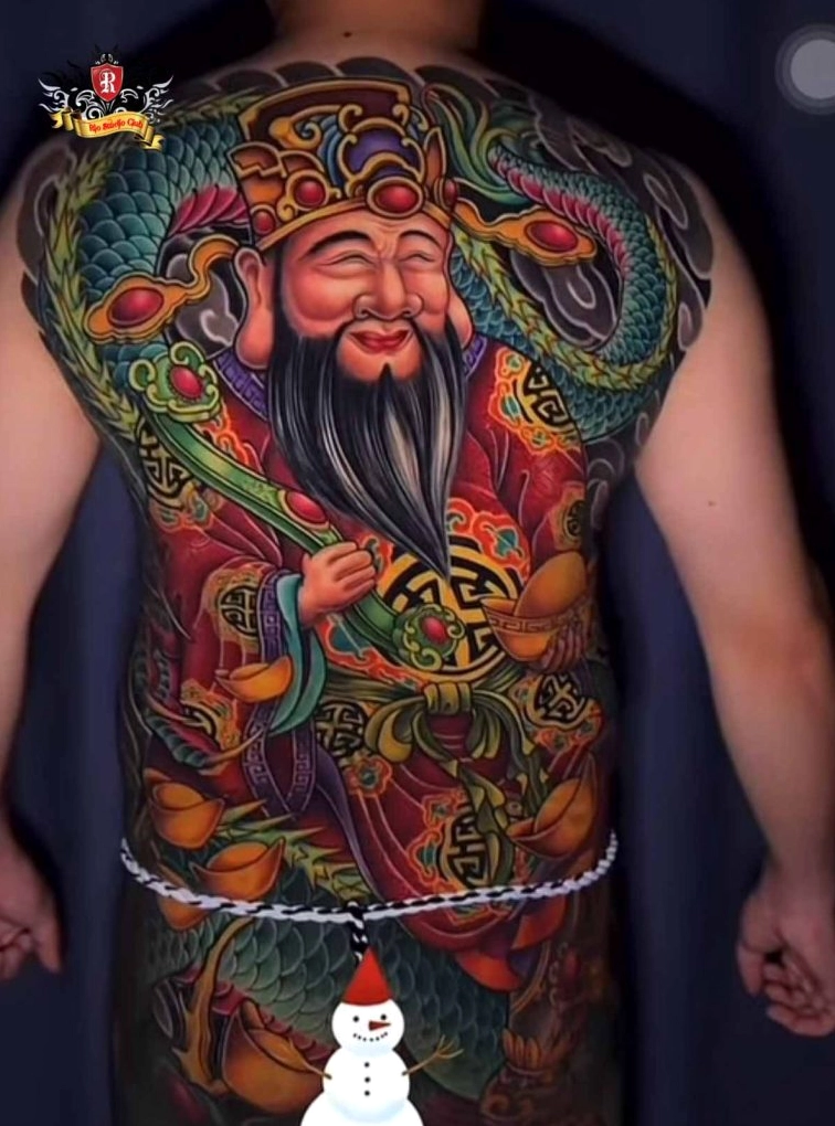 Hình xăm ông Thần Tài tinh xảo