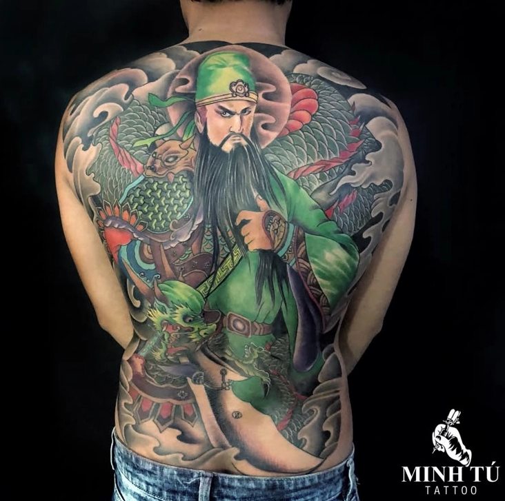 Hình xăm Quan Vũ kín lưng phong cách Nhật Bản