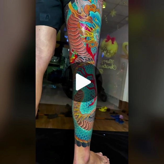 Hình xăm rồng Nhật Bản full chân đầy ấn tượng