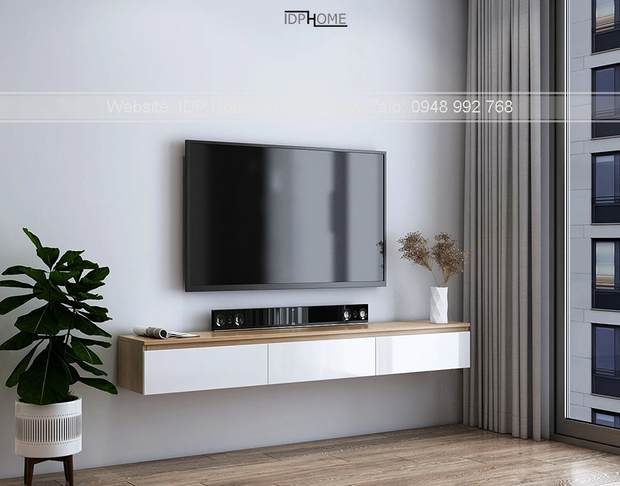 Kệ tivi treo tường bằng gỗ hiện đại