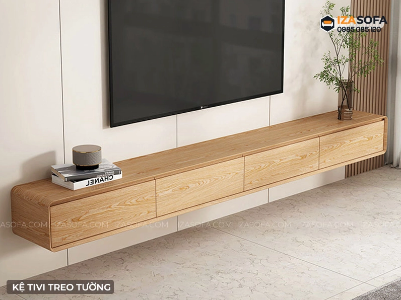 Kệ tivi treo tường gỗ tự nhiên đơn giản
