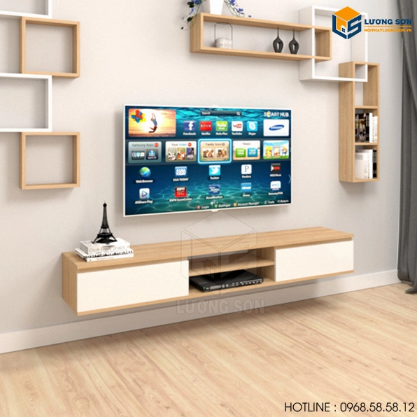 Kệ tivi treo tường kết hợp hộc trang trí