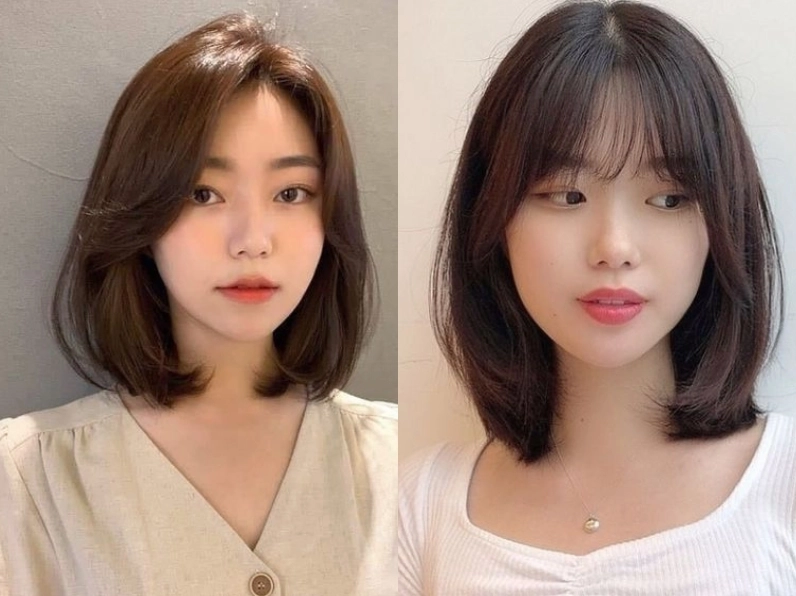 Kiểu tóc ngắn ngang vai mặt tròn uốn chữ C