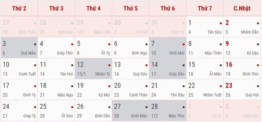 Lịch tháng 2 có 29 ngày của năm nhuận