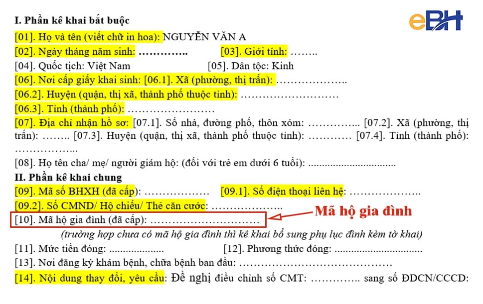 Mã số hộ gia đình trên tờ khai