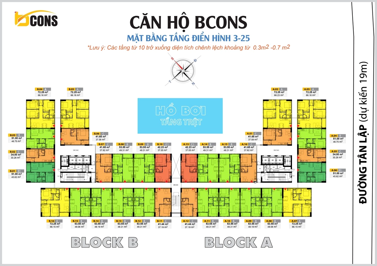 Mặt bằng tầng điển hình dự án Bcons Miền Đông