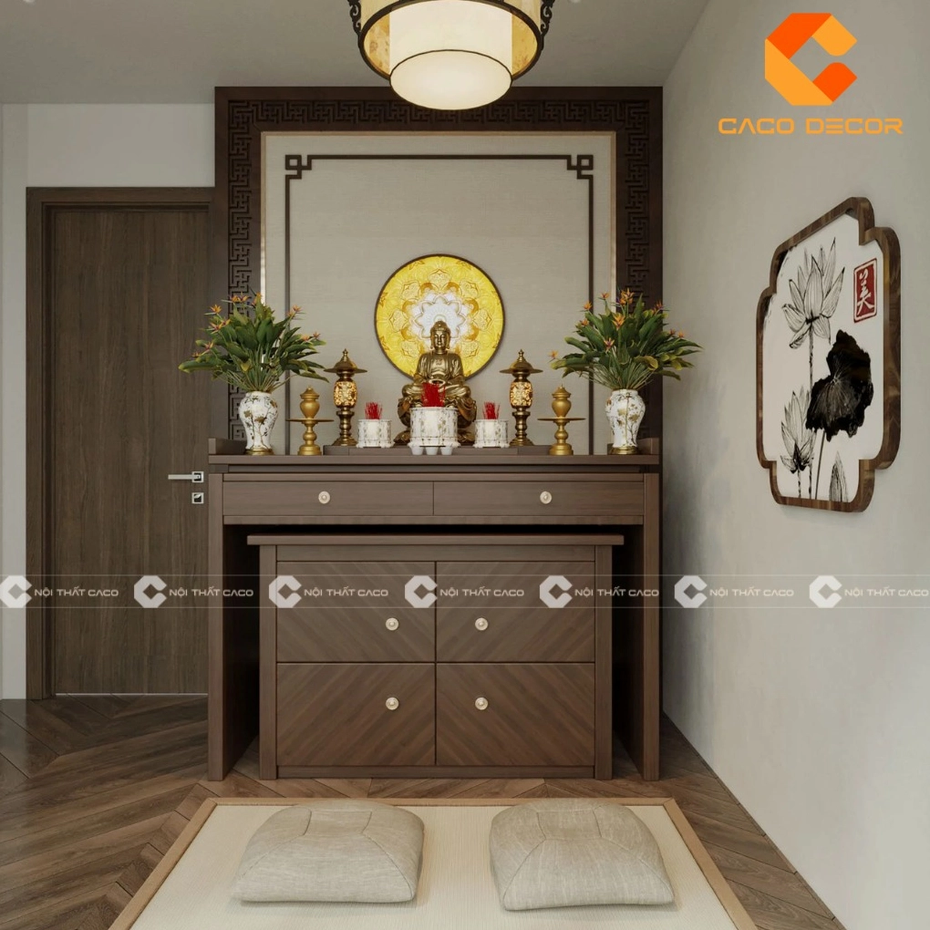 Mẫu bàn thờ đứng hiện đại kết hợp nội thất