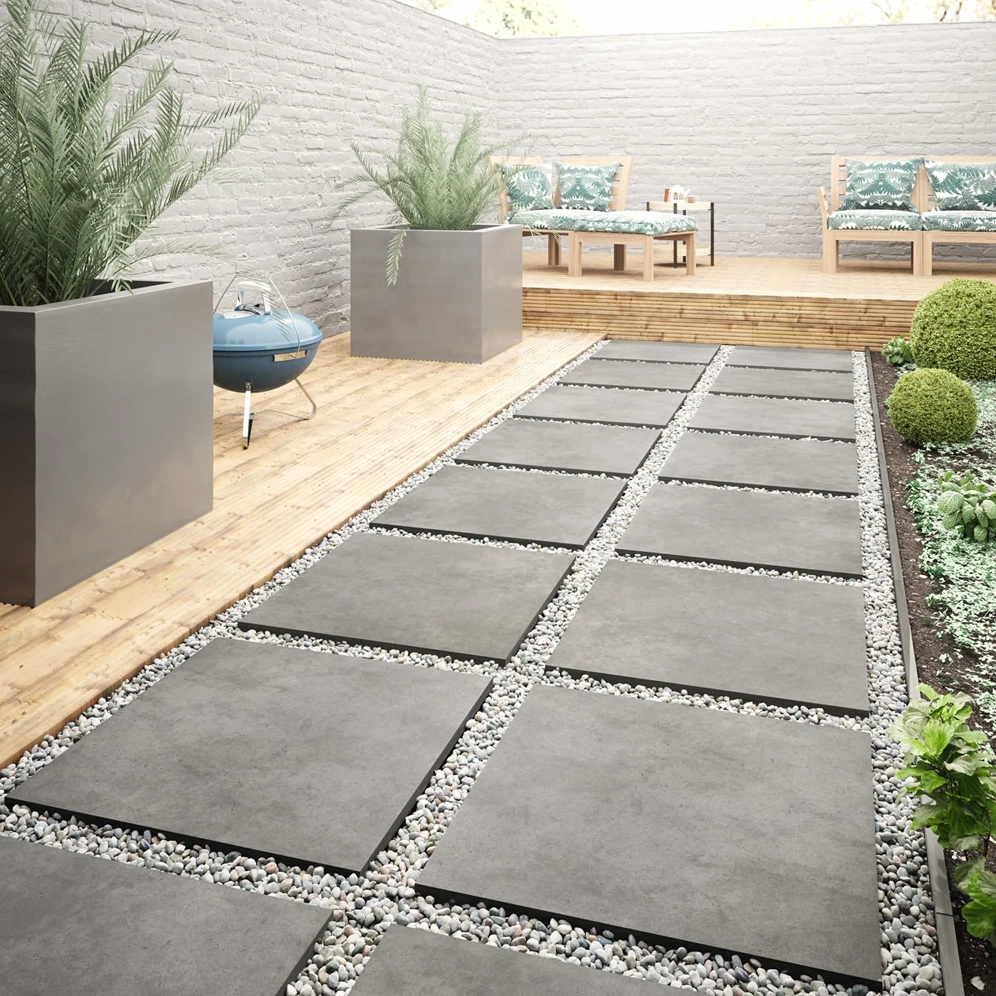 Mẫu gạch lát sân vườn kích thước 60x60 vân đá hiện đại