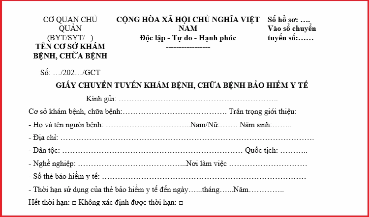 Mẫu giấy chuyển tuyến bảo hiểm y tế