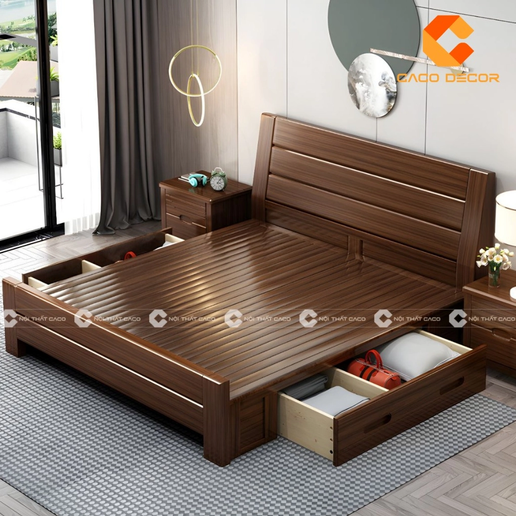 Mẫu giường gỗ óc chó sang trọng