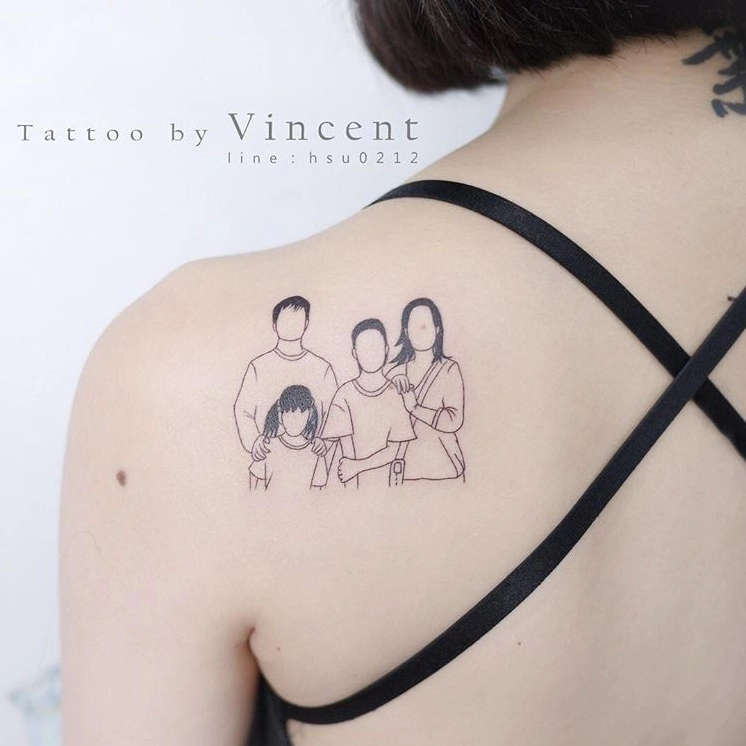 Mẫu hình xăm gia đình 4 người tối giản, tinh tế