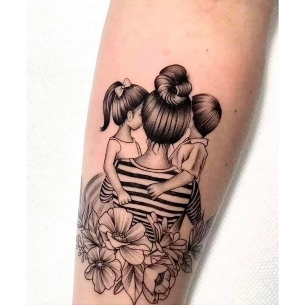 Mẫu hình xăm mẹ và hai con với các biểu tượng ý nghĩa