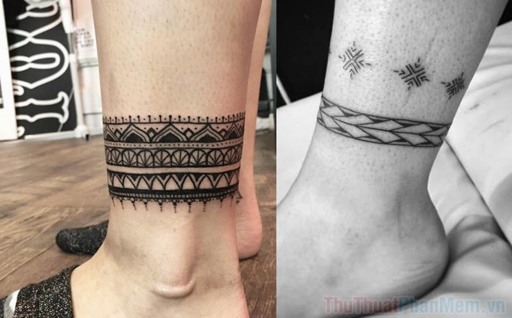 Mẫu hình xăm vòng chân Nhật cổ tinh xảo với hoa văn truyền thống