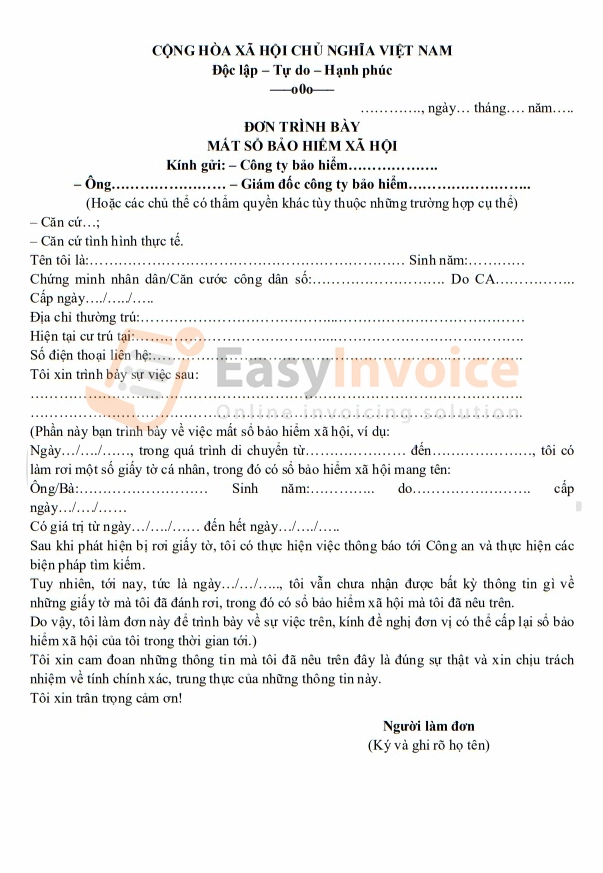 Mẫu đơn xin cấp lại sổ bảo hiểm xã hội