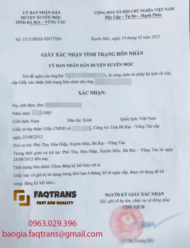 Mẫu tờ khai xin giấy xác nhận độc thân