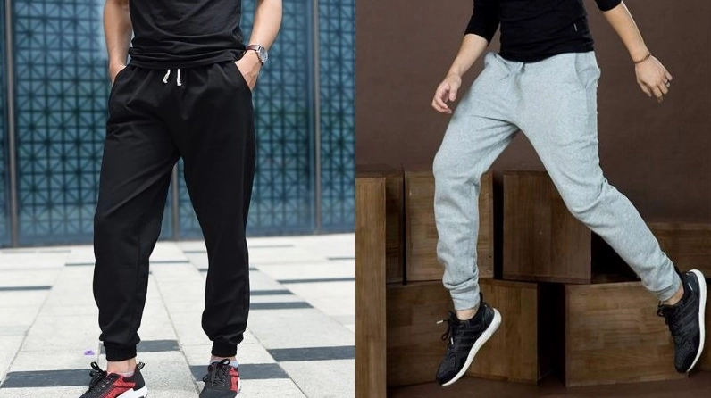 Một người mặc quần jogger kaki với áo thun, thể hiện phong cách trẻ trung.