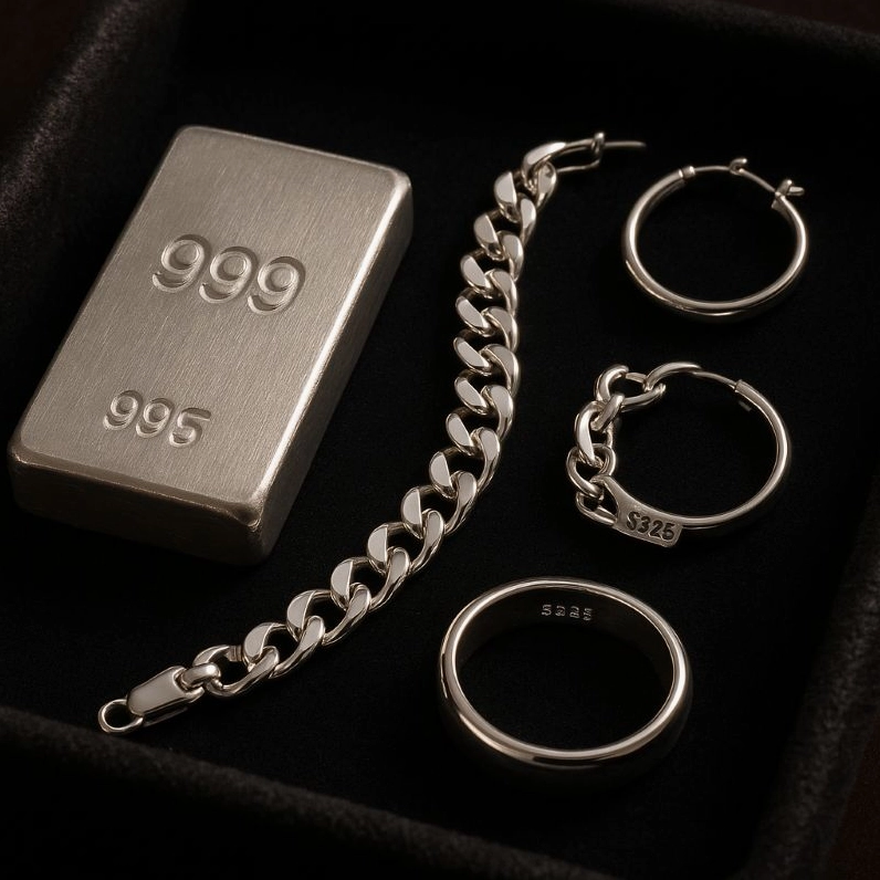 Người phụ nữ đang xem xét trang sức bạc