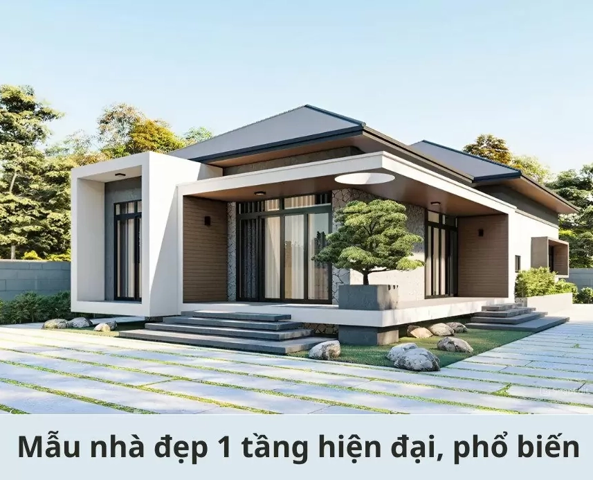 Nhà 1 tầng phong cách hiện đại với cửa kính lớn