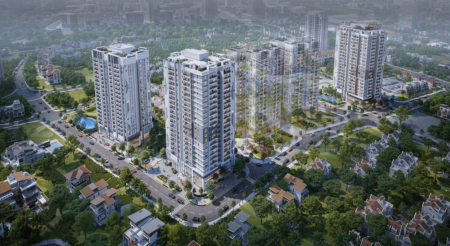 Phối cảnh tổng thể dự án Berriver Long Biên với kiến trúc hiện đại