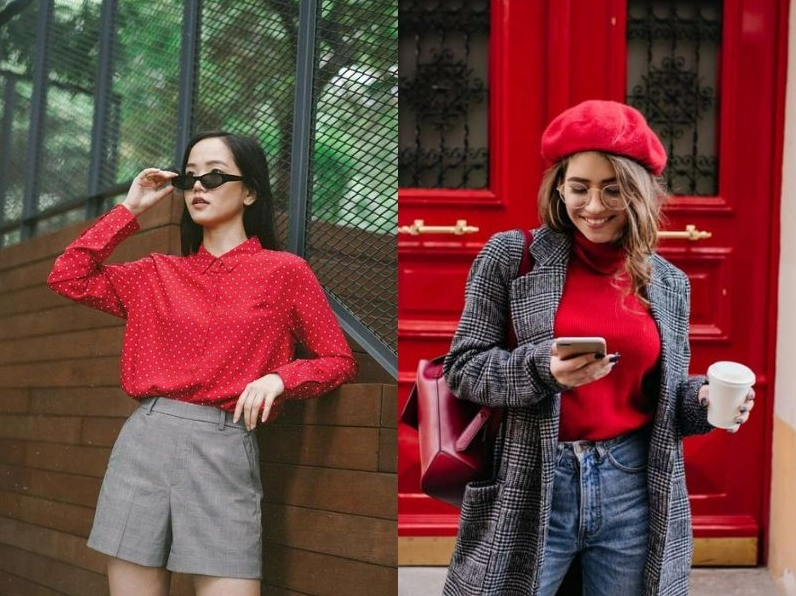 Phối màu đỏ với be/nâu ấm áp