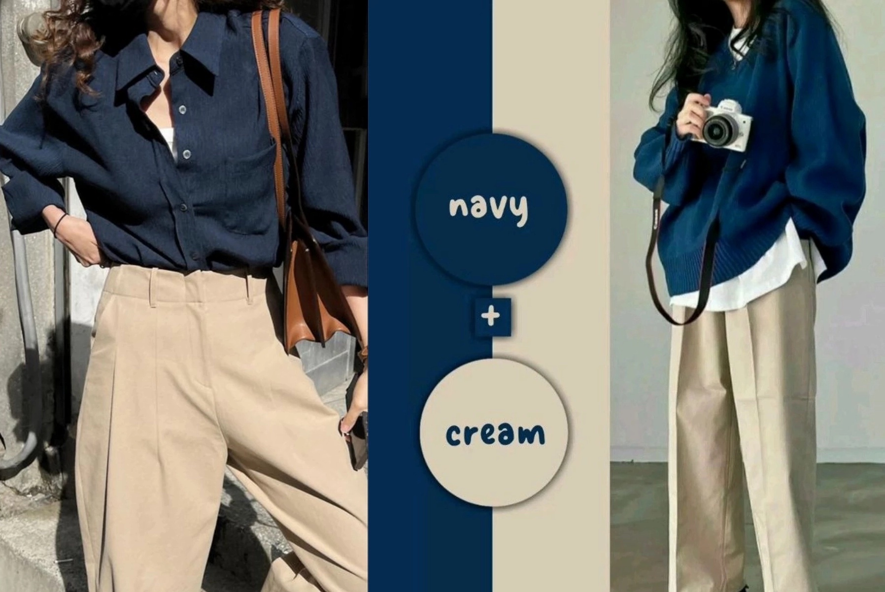 Phối đồ xanh navy và cam năng động