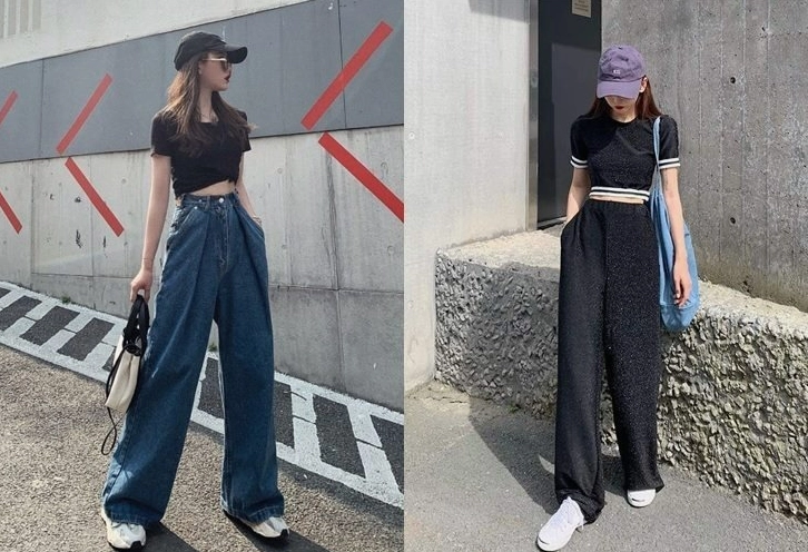 Phối quần ống rộng cạp cao với áo sơ mi cho người 1m50