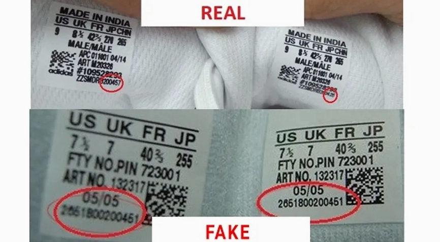 So sánh logo giày Adidas thật và giả