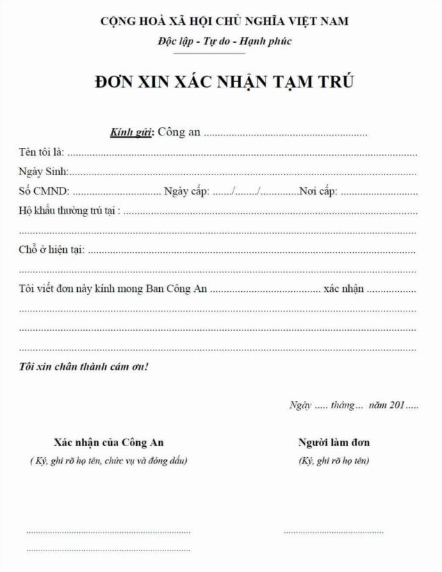 Thủ tục xin xác nhận tạm trú